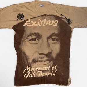 Vintage Bob Marley T Shirt Mens Medium Brown AOP Reggae Jamaican Streetwear Y2K